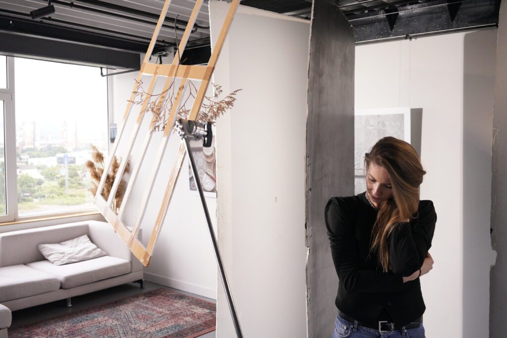 Window-frame branch shadow lighting setup
