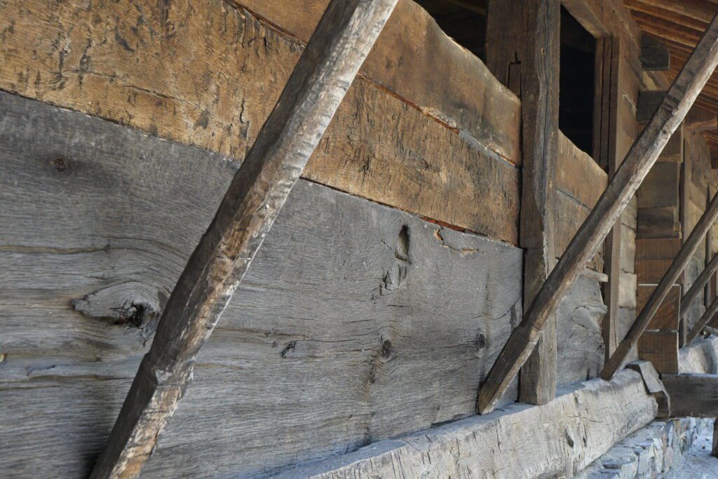 Weathered timber wall and braces
