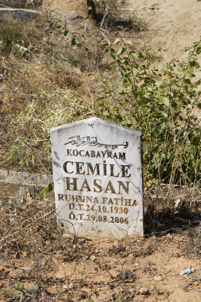 Marble headstone in dry grass
