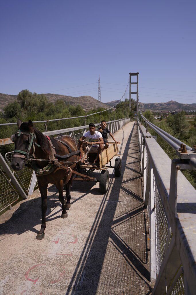 Horse cart on the suspension bridge