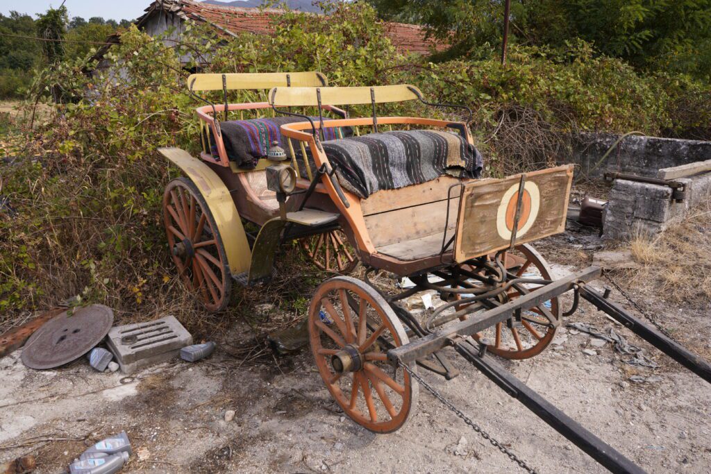 Carriage with striped blankets