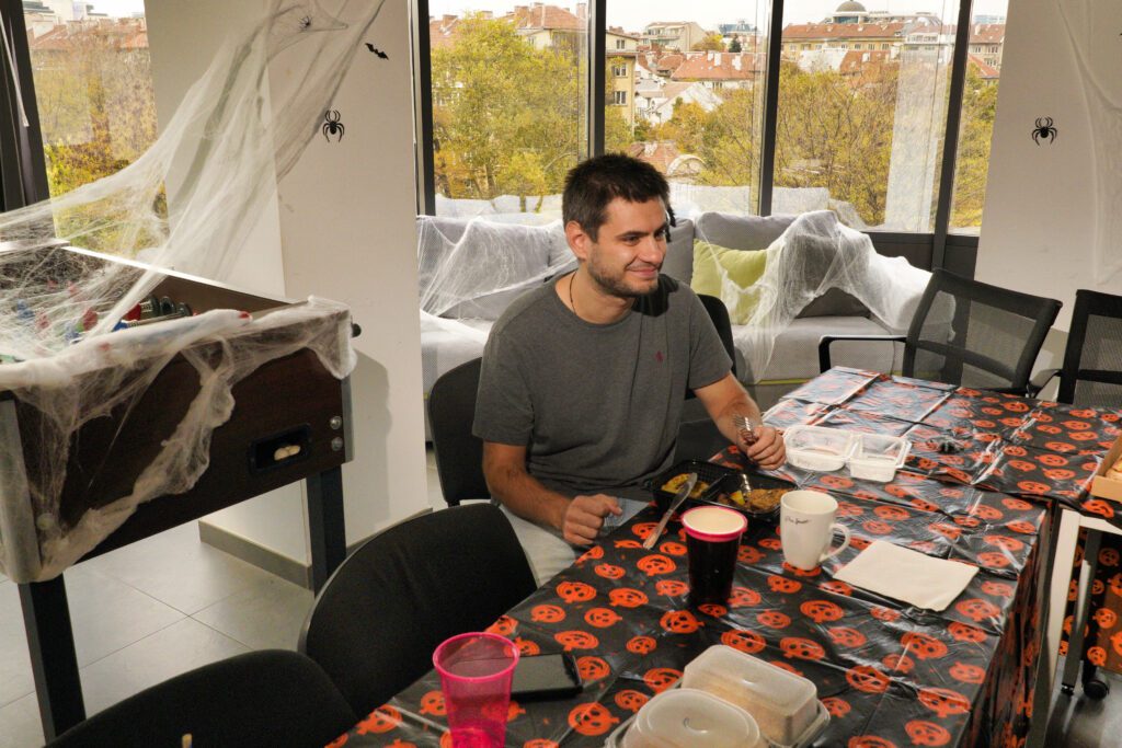 Lunch by the window in Halloween setup