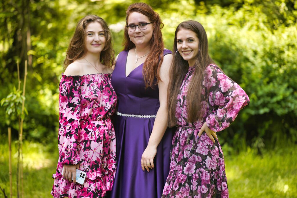 Valya with friends in formal dresses