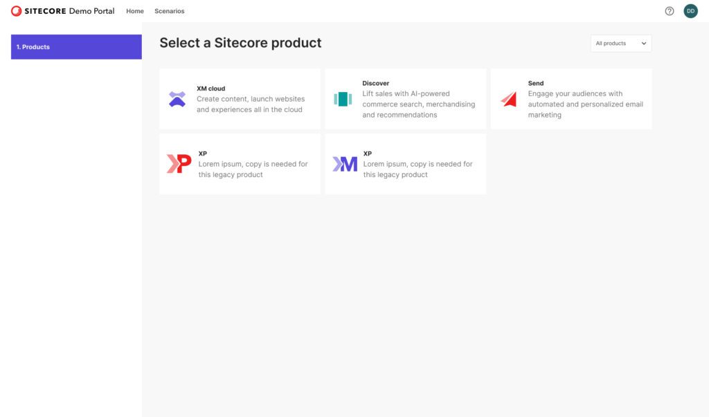 Get a demo - step 1 - select a product