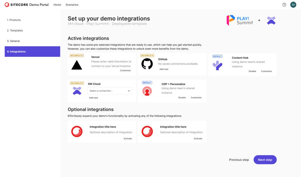 Instance integrations - Wizard